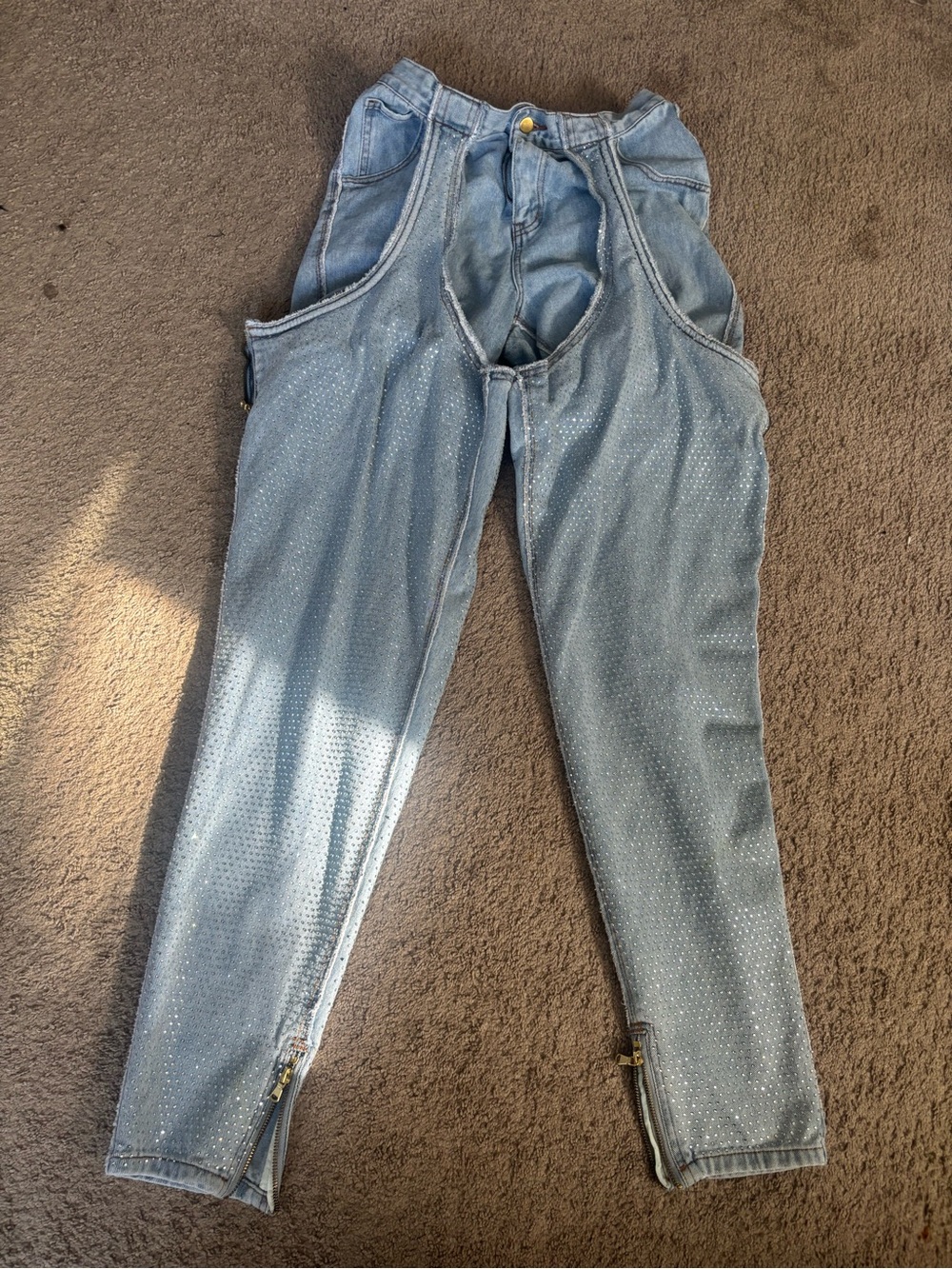 Light Blue Jeweled Denim Joggers